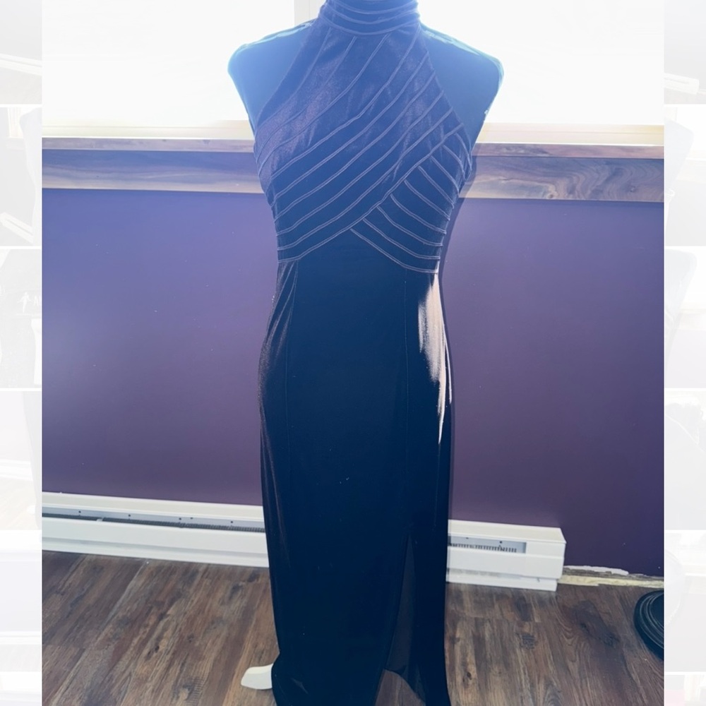 Vintage Hugo Buscati formal brown velvet halter neck dress